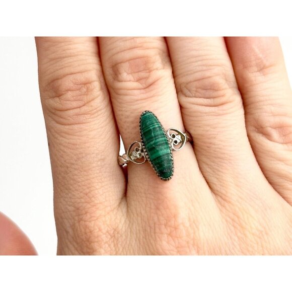 Natural Malachite Vintage Braided Shank Southwest Sterling Silver 925 Ring sz 8 - Picture 6 of 8
